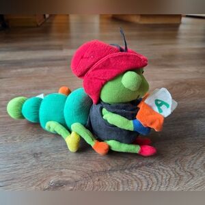 Vintage Caterpillar Reading Plush Stuffed Animal Toy with Hat & Moveable Legs